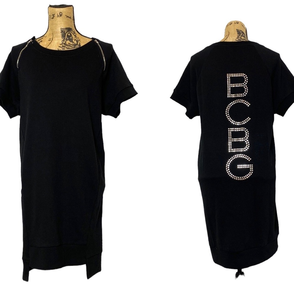 Black Short Sleeve Bejeweled Mini Dress Tunic M